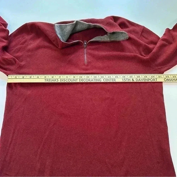 Banana Republic Sweater Mens Large Red Silk Cashmere Quarter Zip Lightweight - Picture 6 of 11